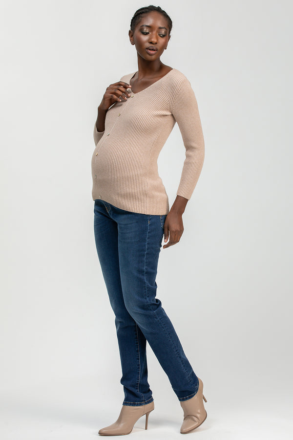 BELLA | Beige Maternity Top with 3/4 Sleeves