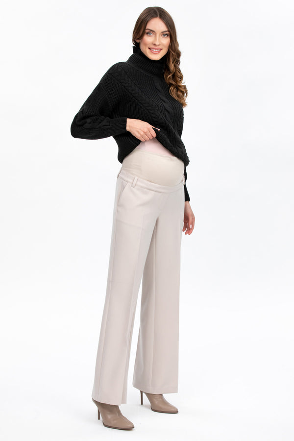 MAXIMILIAN | Pantaloni Premaman Beige a Gamba Leggermente Svasata