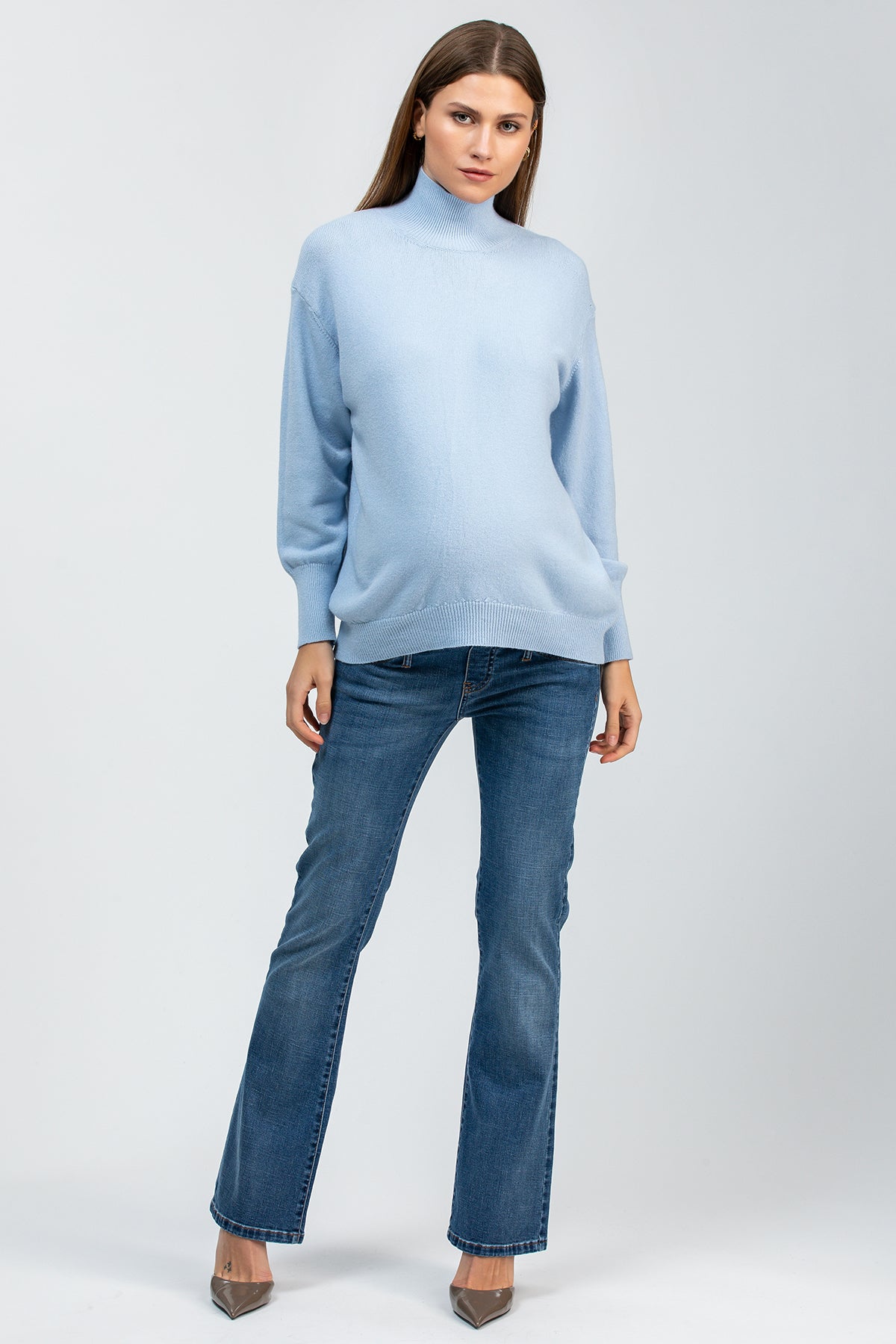 REGINA | Maglia Premaman Azzurra con Collo a Lupetto