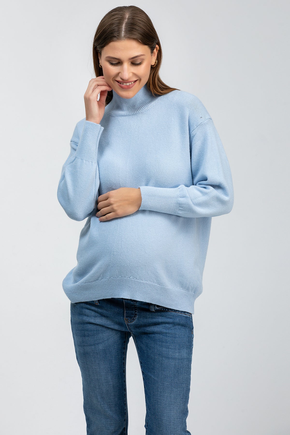 REGINA | Maglia Premaman Azzurra con Collo Alto