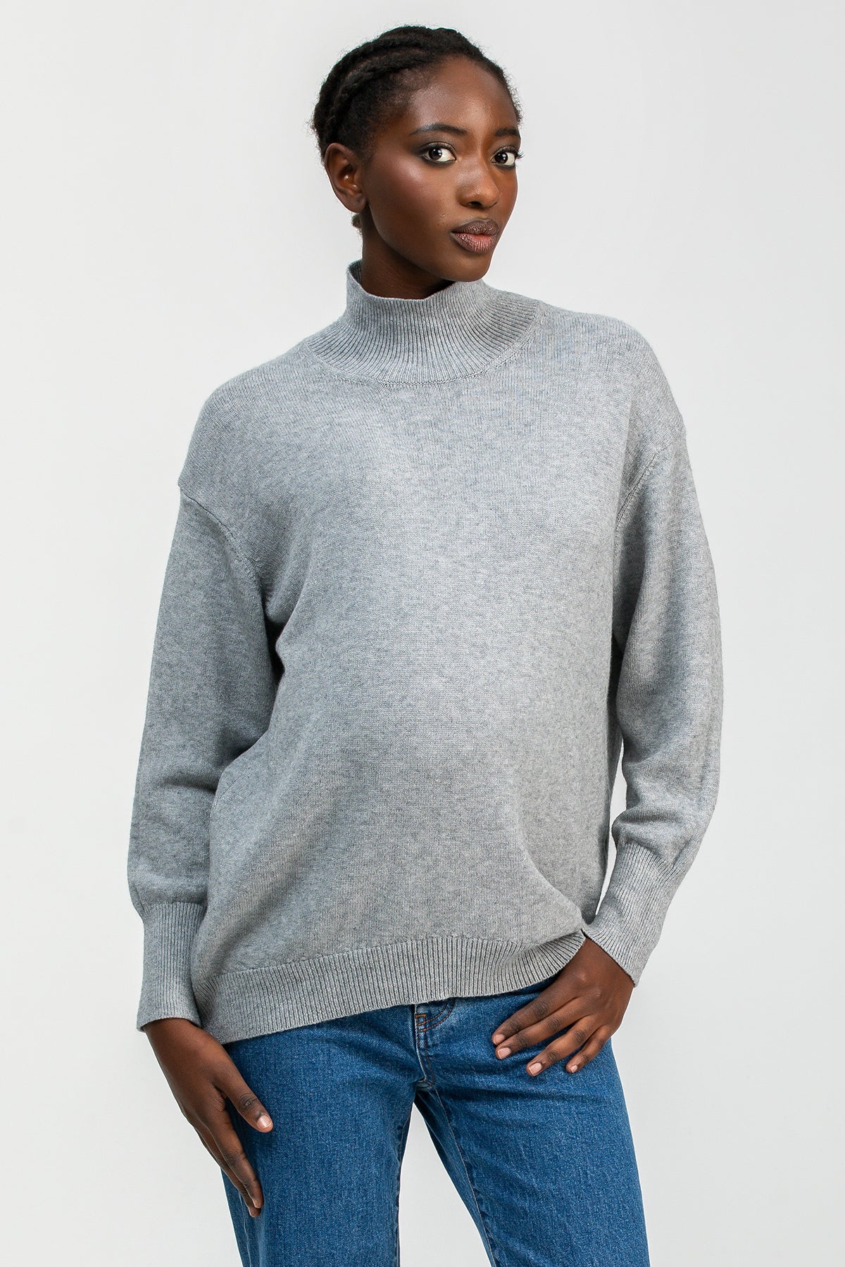 REGINA | Maglia Premaman Grigia con Collo Alto