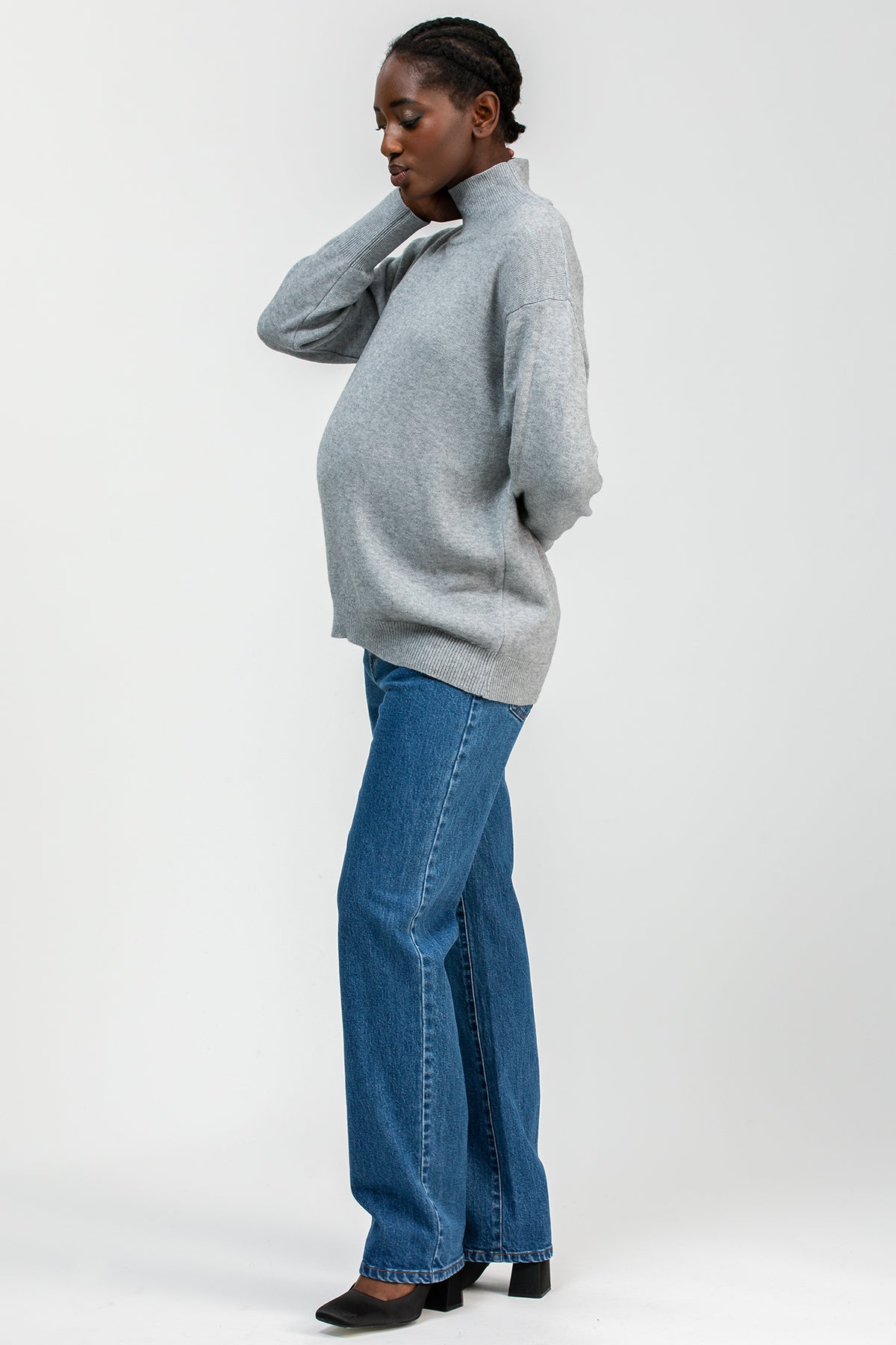 REGINA | Maglia Premaman Grigia con Collo a Lupetto