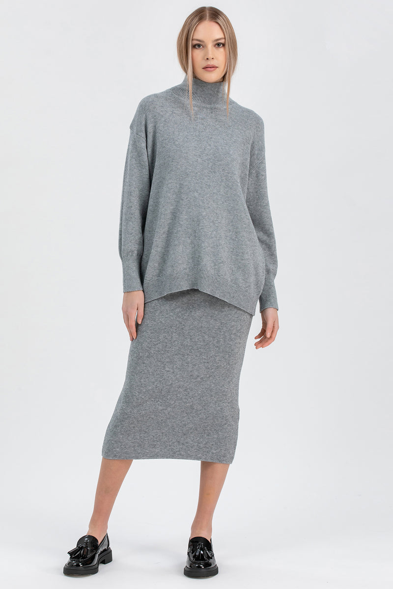 ALBA | Grey Ribbed Knit Pencil Skirt