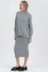ALBA | Grey Ribbed Knit Pencil Skirt