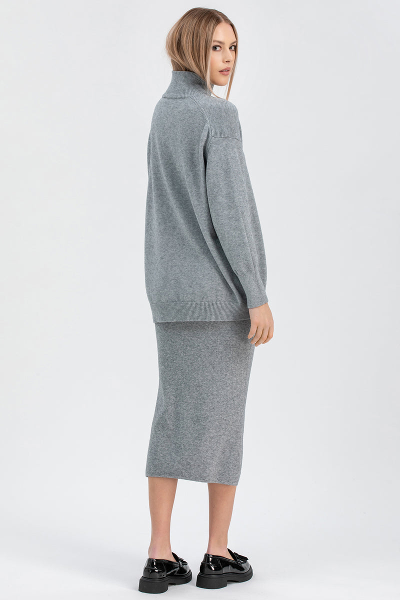 ALBA | Grey Ribbed Knit Pencil Skirt
