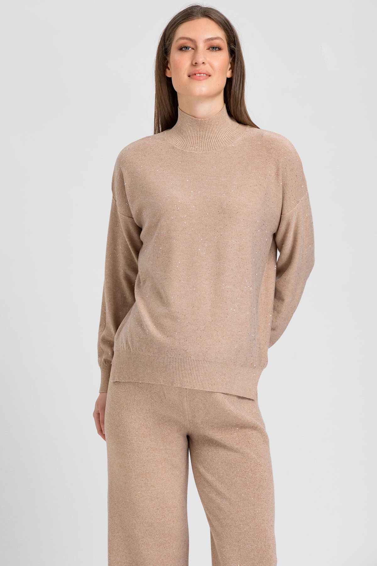 AURA | Beige Maternity Sweater with Shimmering Details