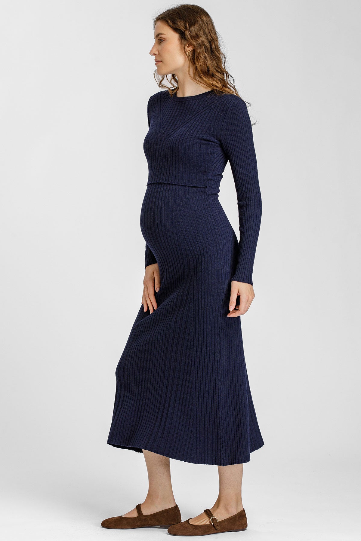 GEMMA | Abito Premaman e Allattamento Blu Navy a Costine