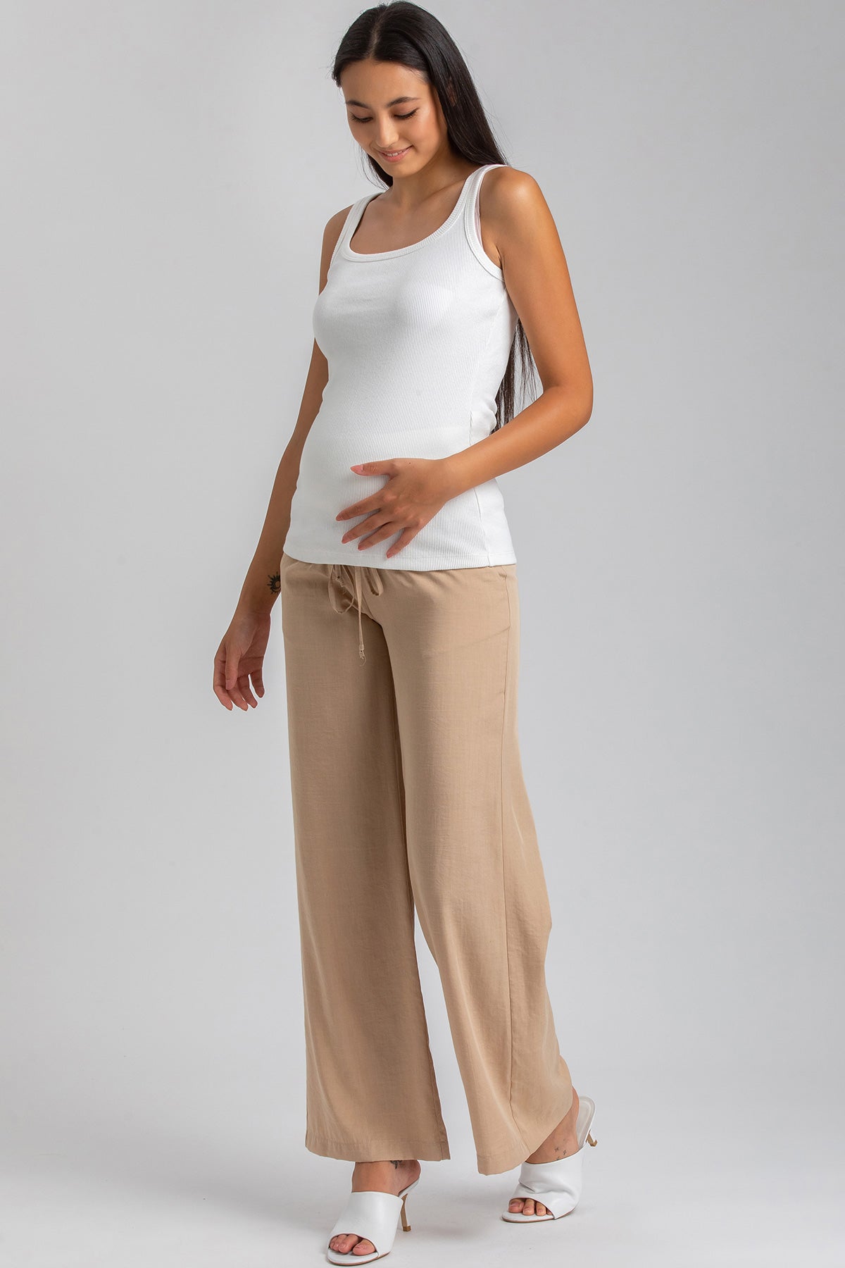 Pantaloni Premaman Bestele Gamba Larga - Vita Alta Regolabile, Tessuto Ice Silk - Comodi E Casual - Foto 6