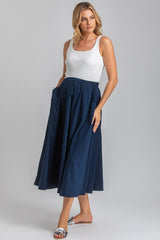 ORTHENSIA | Gonna Premaman Midi in Cotone Blu Scuro con Tasche