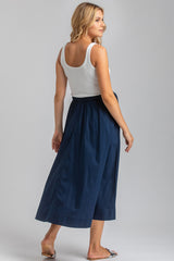 ORTHENSIA | Gonna Premaman Midi in Cotone Blu Scuro con Tasche