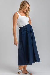 ORTHENSIA | Gonna Premaman Midi in Cotone Blu Scuro con Tasche