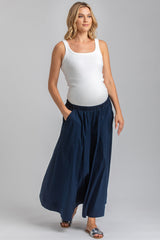 ORTHENSIA | Gonna Premaman Midi in Cotone Blu Scuro con Tasche