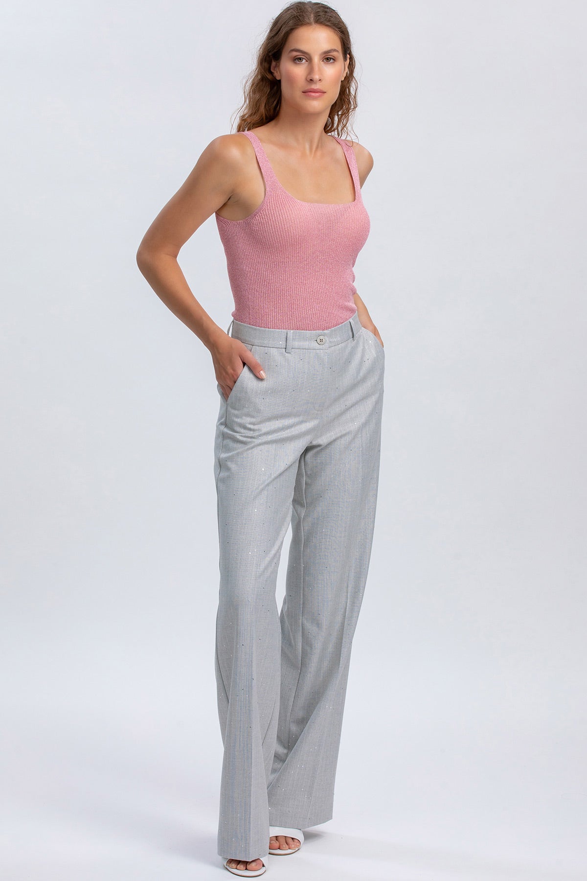 SANTORINI | Top Rosa Glitterato con Scollo Squadrato