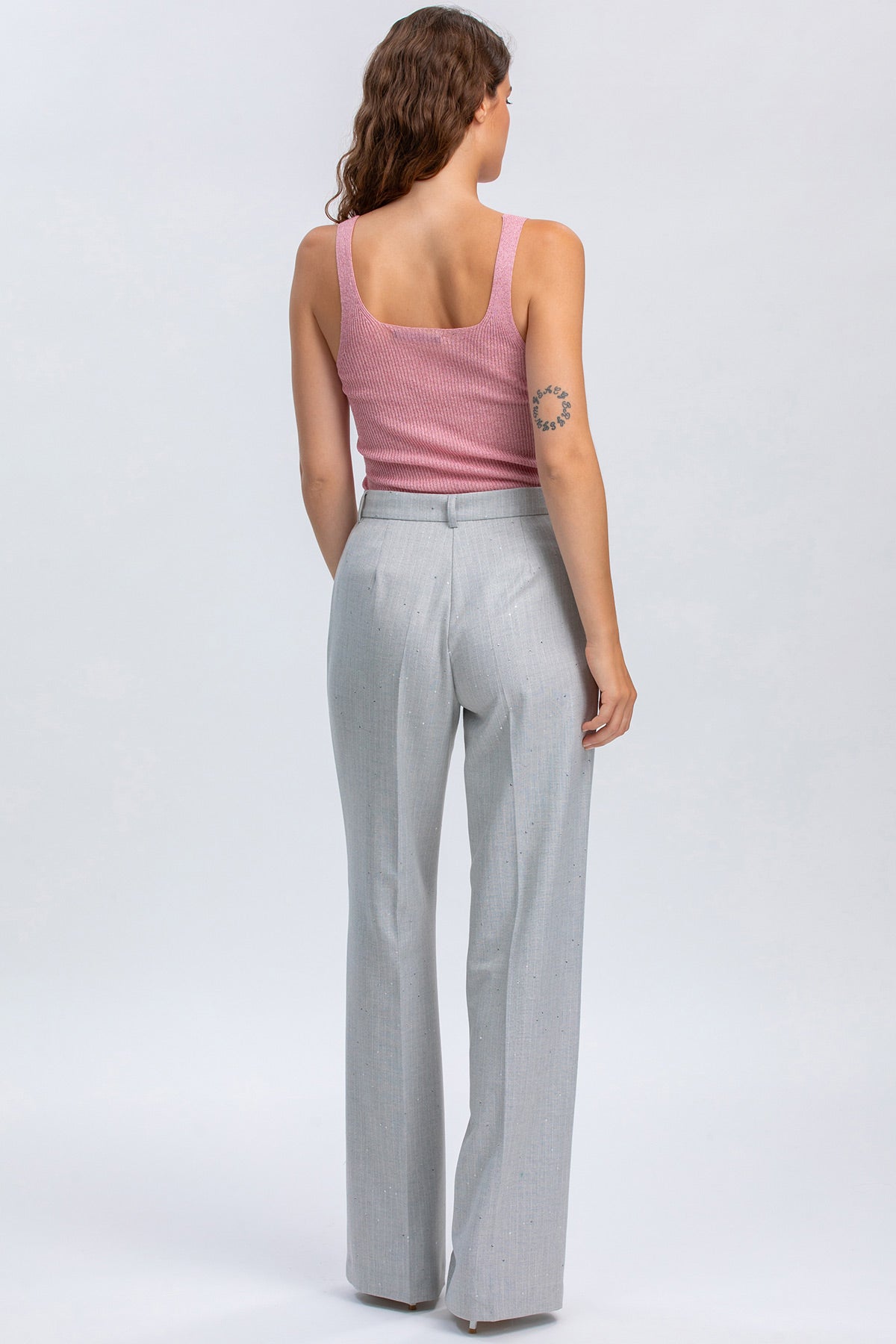 SANTORINI | Top Rosa Glitterato con Scollo Squadrato