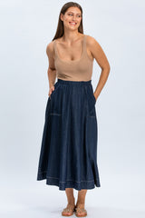 ORTHENSIA | Gonna Premaman Midi con Tasche Blu Denim