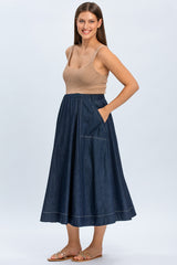 ORTHENSIA | Gonna Premaman Midi con Tasche Blu Denim