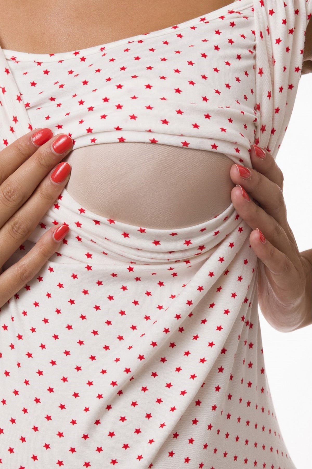 MARIE | Sleeveless Maternity and Nursing Top with Red Star Patterns