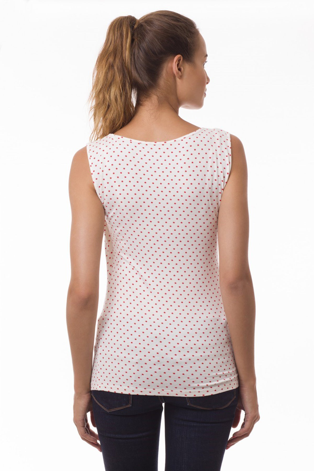 MARIE | Sleeveless Maternity and Nursing Top with Red Star Patterns