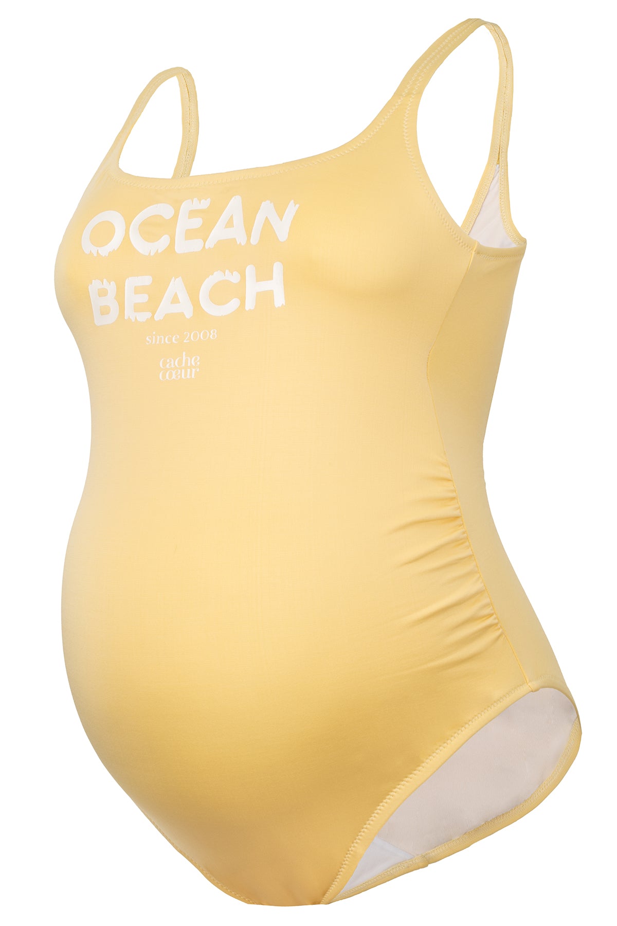 Costume premaman giallo intero con scritta Ocean Beach, tessuto elasticizzato