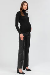 BRAD | Flared Maternity Pants in Black Vegan Leather