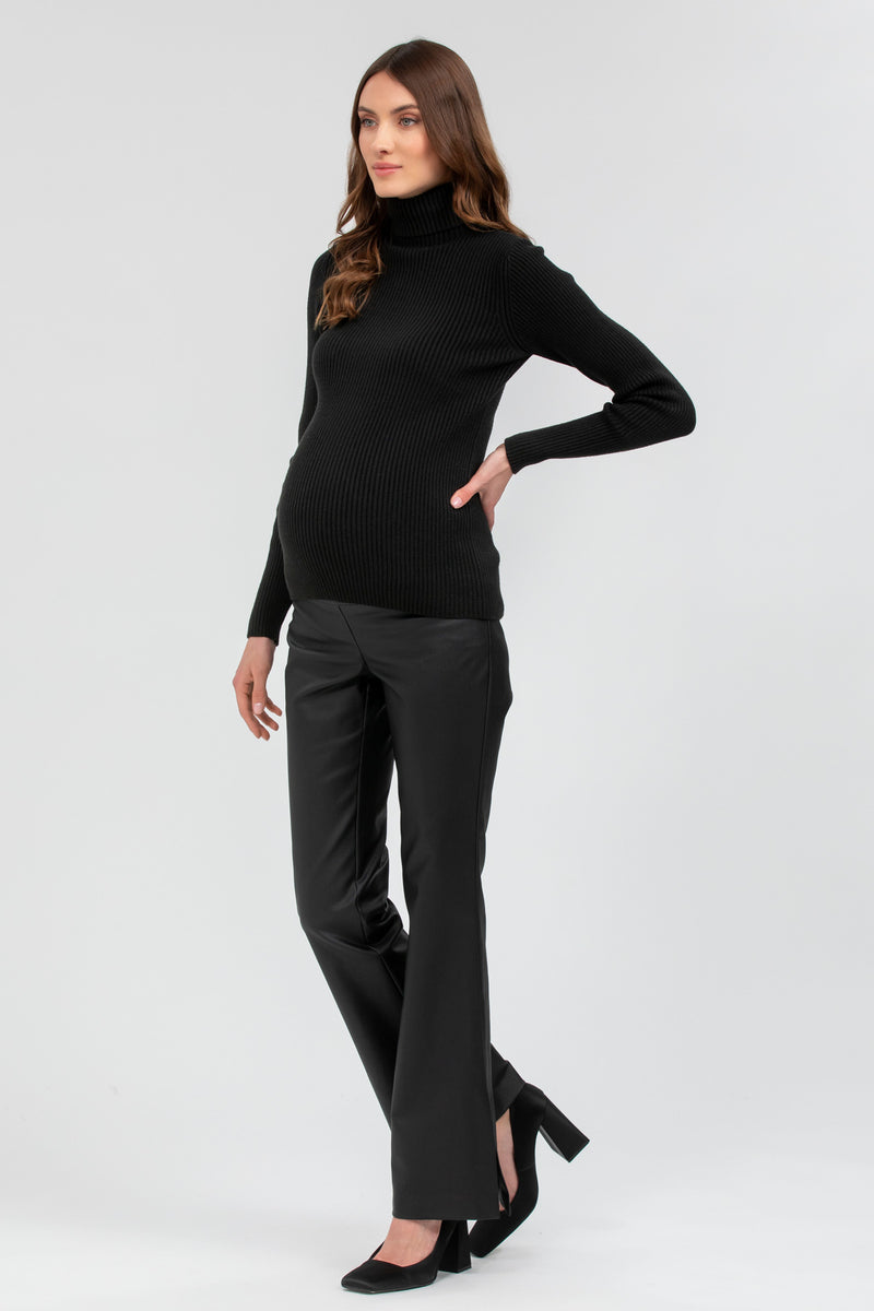 BRAD | Flared Maternity Pants in Black Vegan Leather