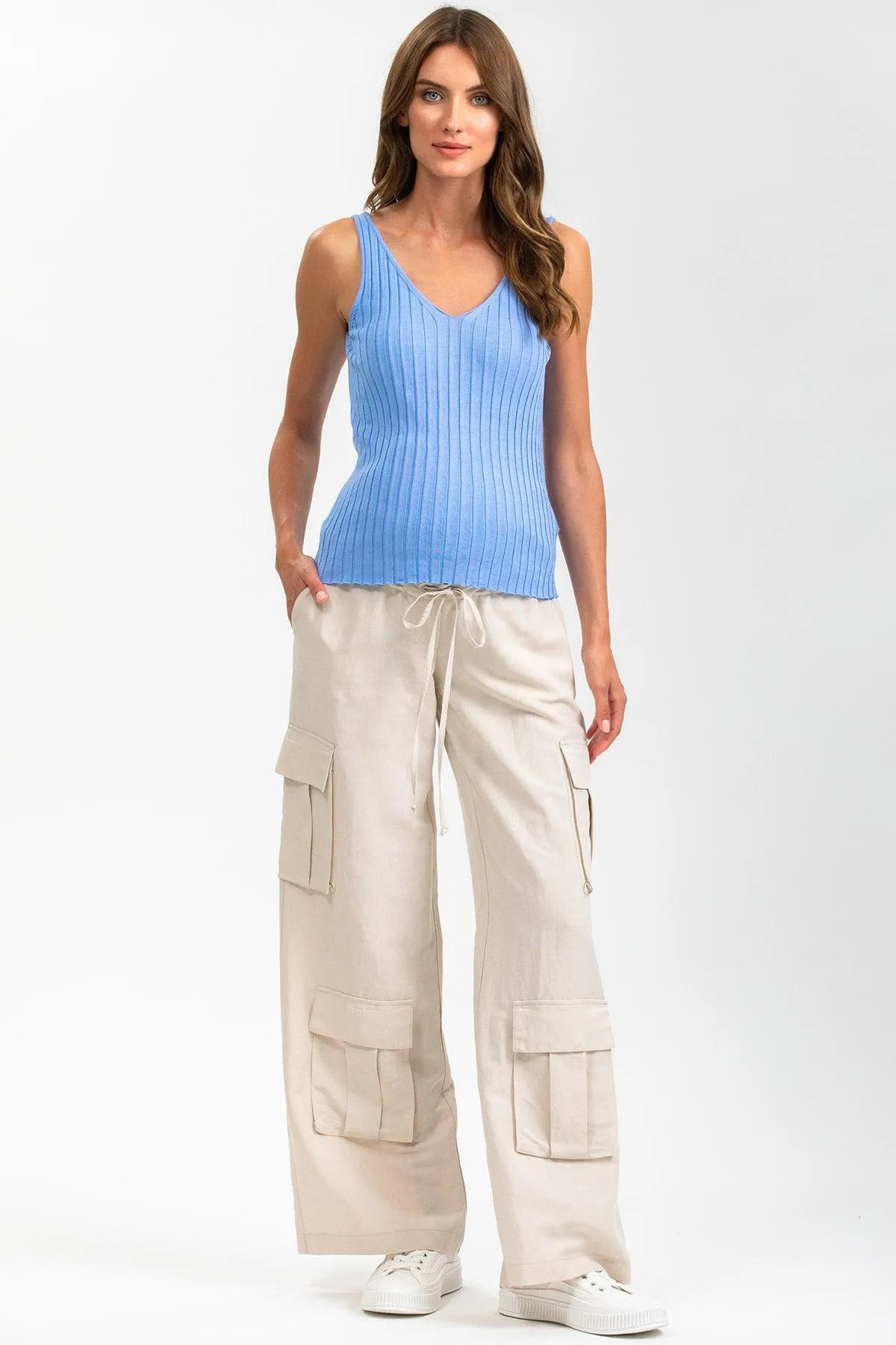 GEORGE | Pantaloni Premaman Stile Cargo in Lino Beige - Pietro Brunelli