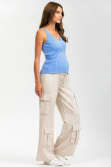 GEORGE | Pantaloni Premaman Stile Cargo in Lino Beige - Pietro Brunelli