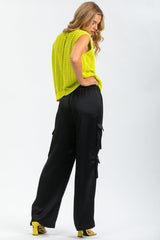 FINN | Pantaloni Premaman Cargo in Satin Nero - Pietro Brunelli