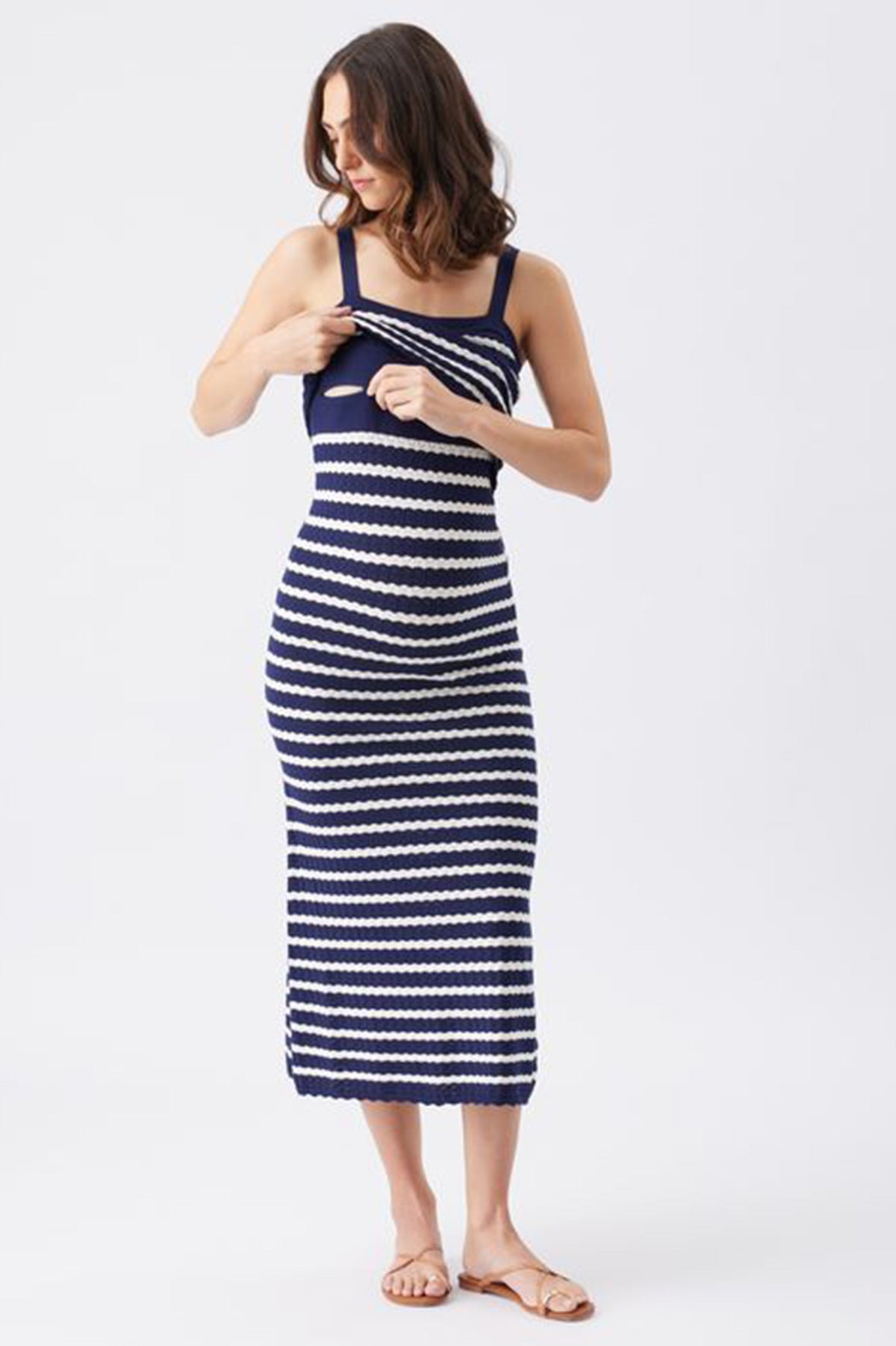 POINTELLE | Blue Striped Maternity and Nursing Dress