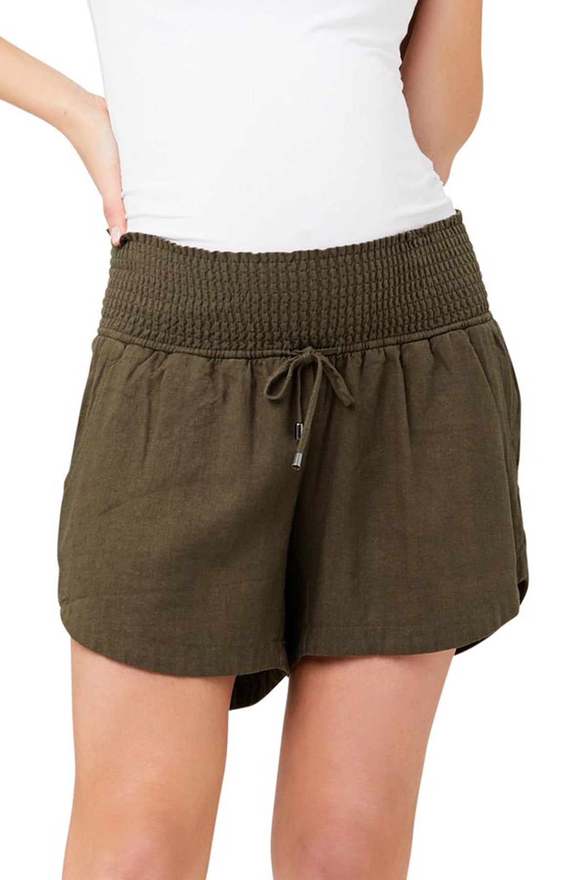 BYRON | Olive Maternity Linen Shorts