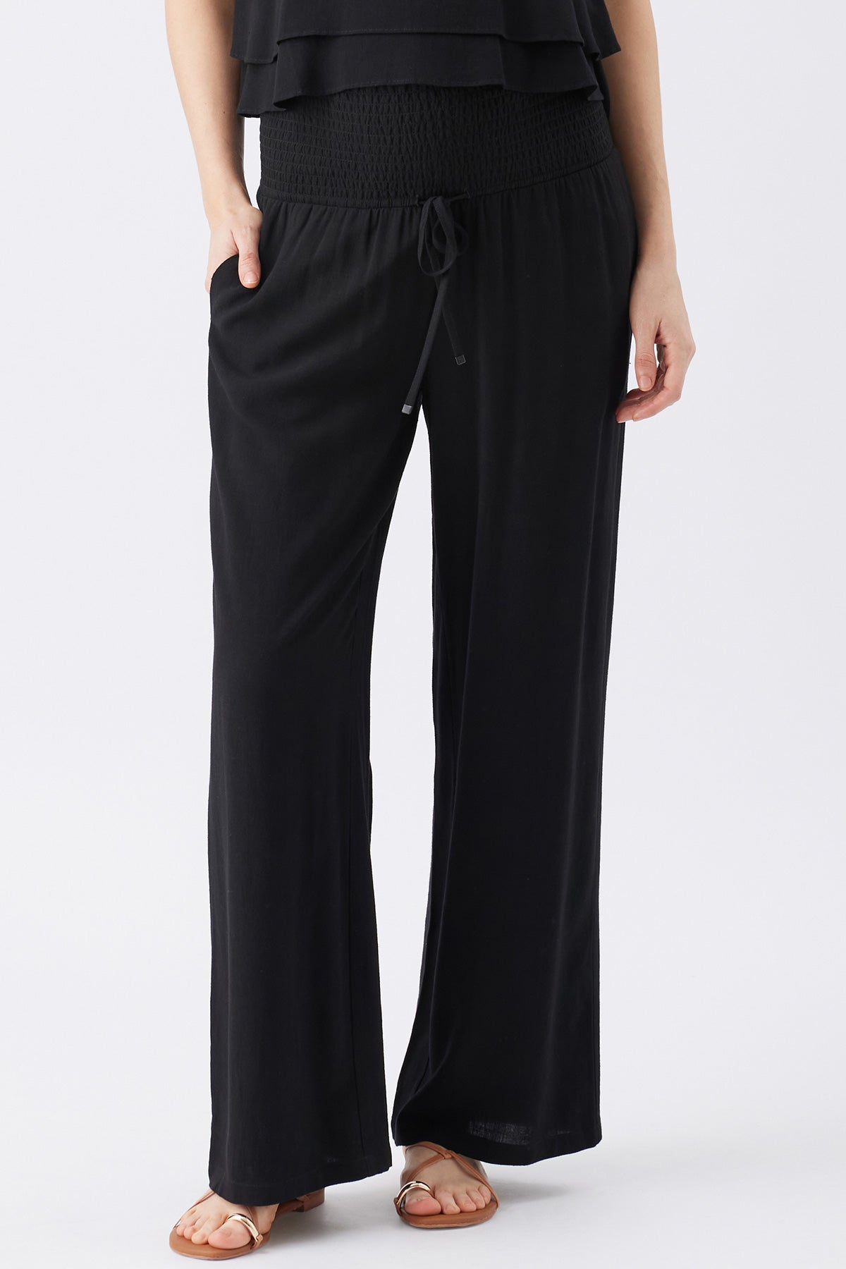 MARLOW | Black Wide-Leg Linen Maternity Pants