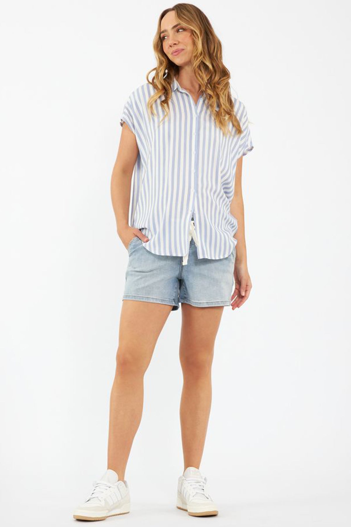 QUINN | Blue Stripe Maternity & Nursing Shirt