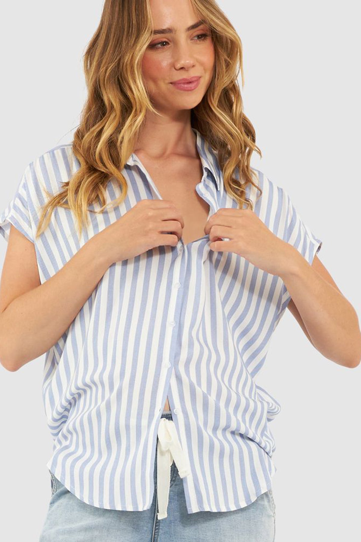 QUINN | Camicia Premaman e Allattamento a Righe Azzurre