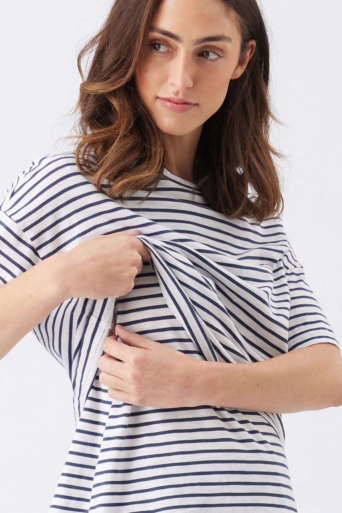 CLAUDETTE | Maglia Premaman e Allattamento a Righe Blu