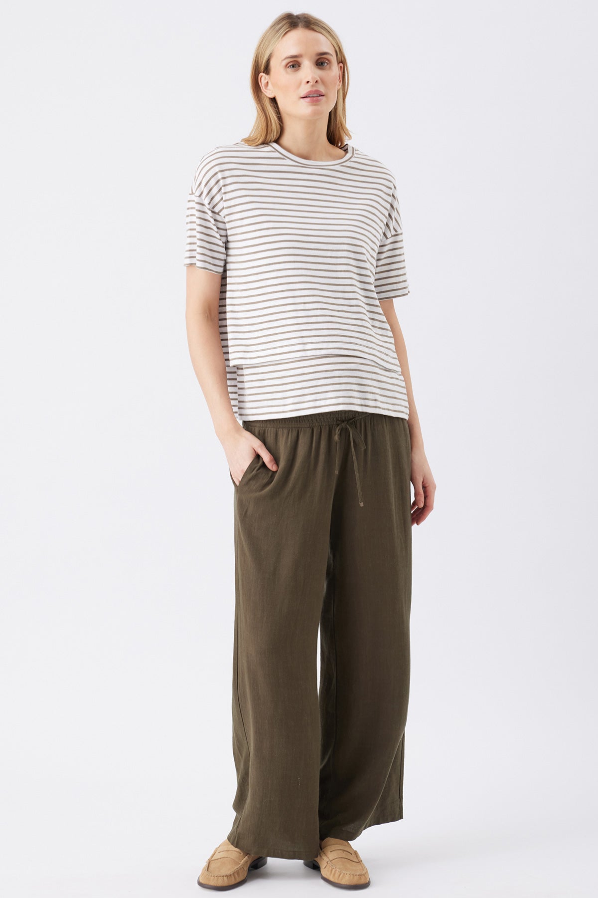 CLAUDETTE | Maglia Premaman e Allattamento a Righe Verde