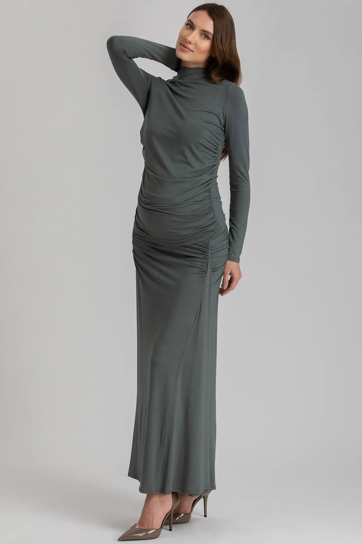 NIKE | Gonna Maxi Premaman Verde con Arricciature in Morbido Bambù - Pietro Brunelli