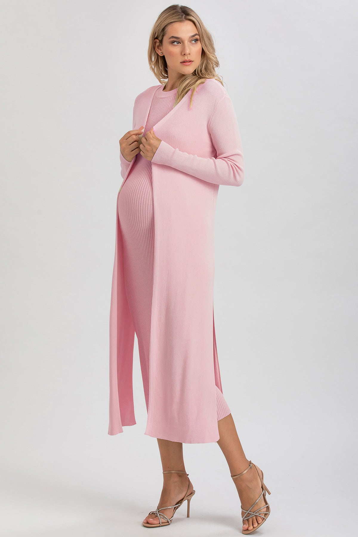 TULIP | Cardigan Premaman Rosa con Spacchi Laterali
