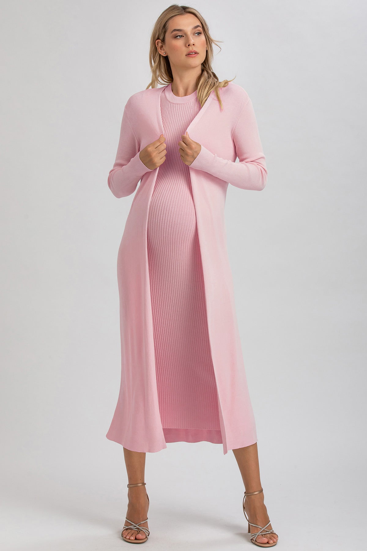 TULIP | Cardigan Premaman Rosa con Spacchi Laterali