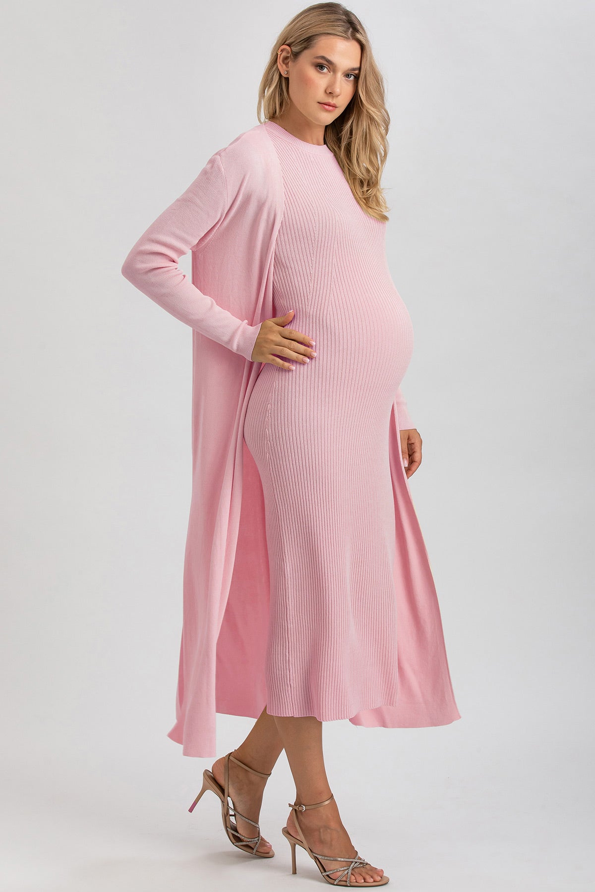 TULIP | Cardigan Premaman Rosa con Spacchi Laterali