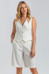 LIA | White Striped Linen Shorts