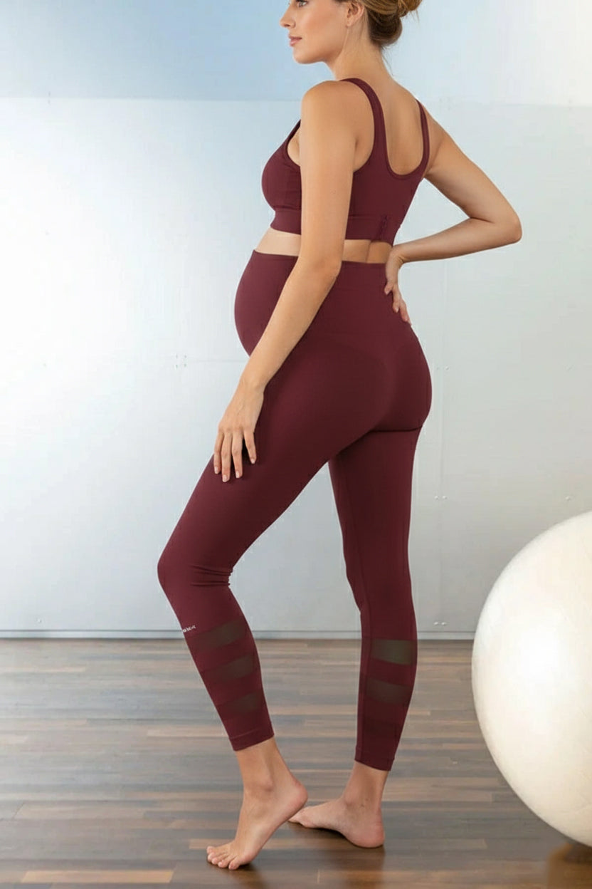 Leggings premaman bordeaux per yoga, abbigliamento premaman sportivo elegante