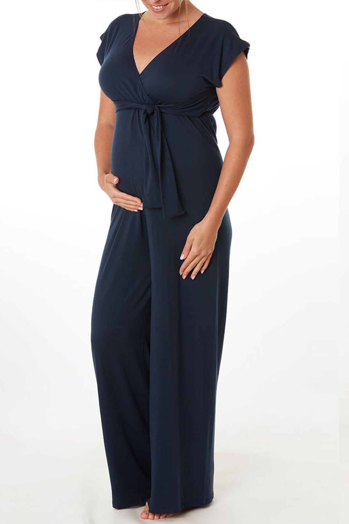 Combinaison premaman indigo elegante, donna incinta con abbigliamento premaman confortevole