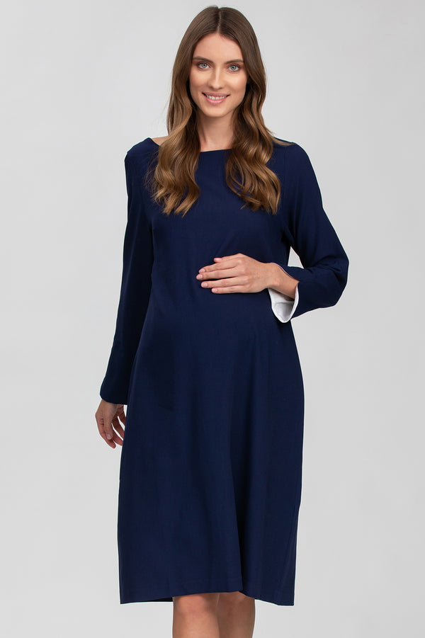 CORSO VERCELLI | Blue Maternity Dress with Contrasting Cuffs