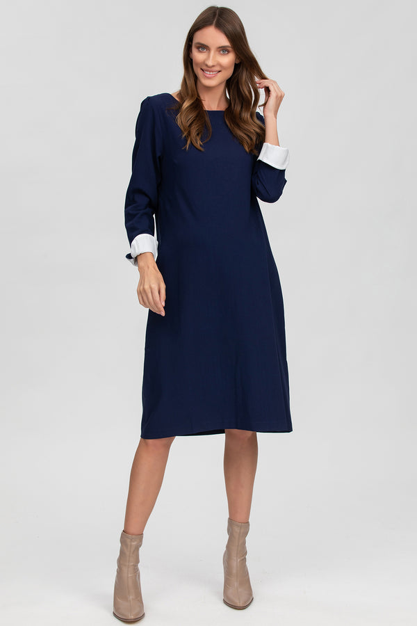 CORSO VERCELLI | Blue Maternity Dress with Contrasting Cuffs