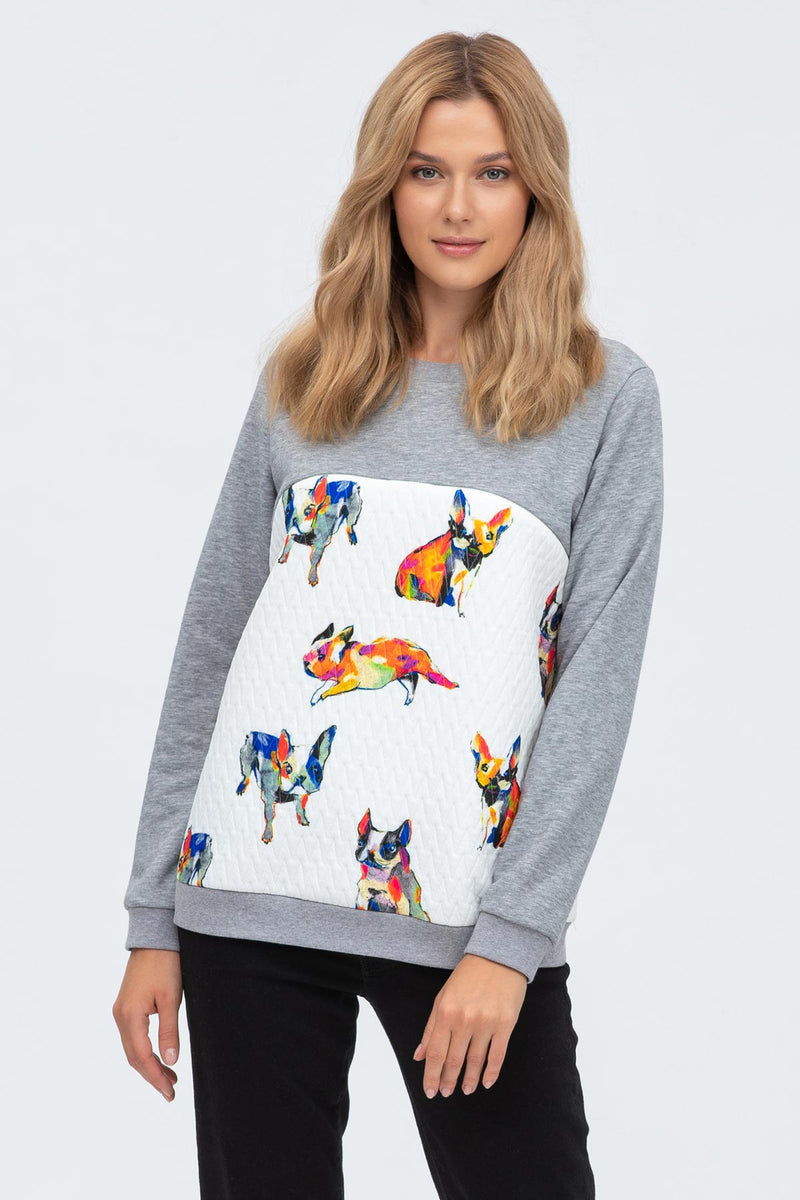 SANTA MONICA | Maternity and Nursing Sweater with French Bulldogs Pattern