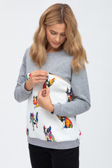 SANTA MONICA | Maternity and Nursing Sweater with French Bulldogs Pattern