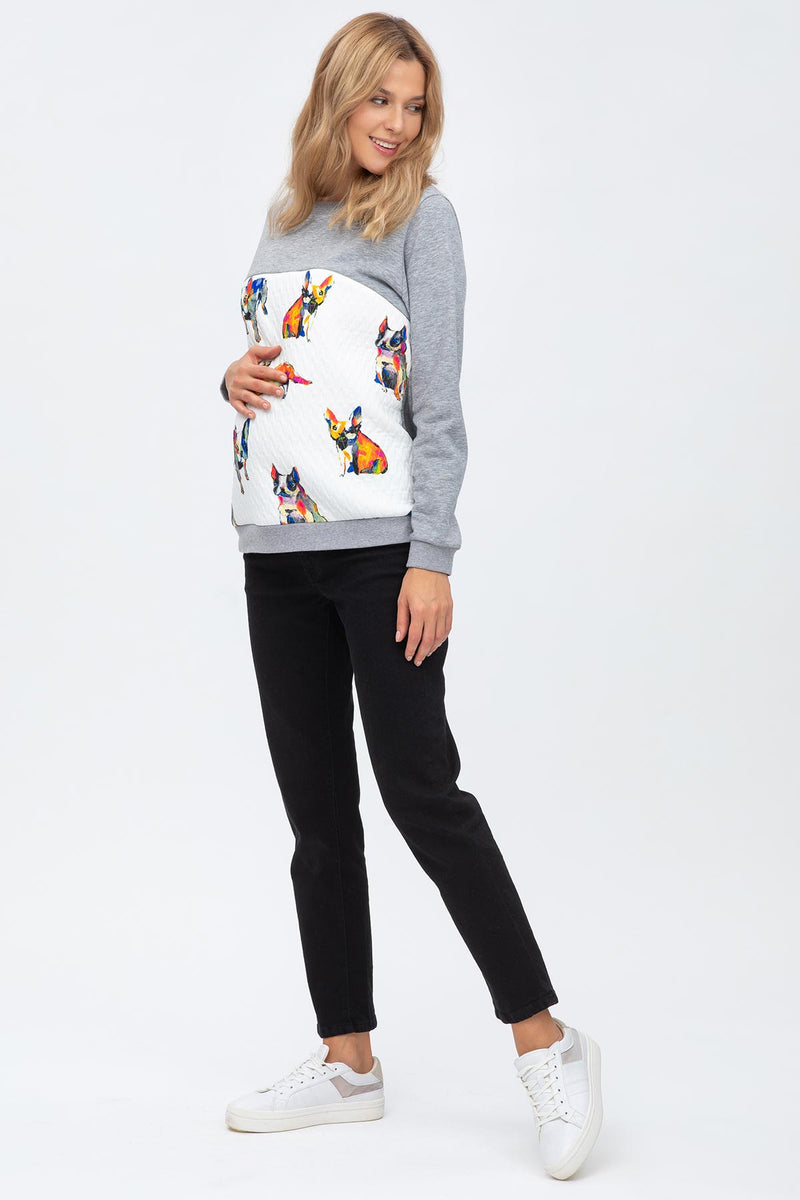 SANTA MONICA | Maternity and Nursing Sweater with French Bulldogs Pattern