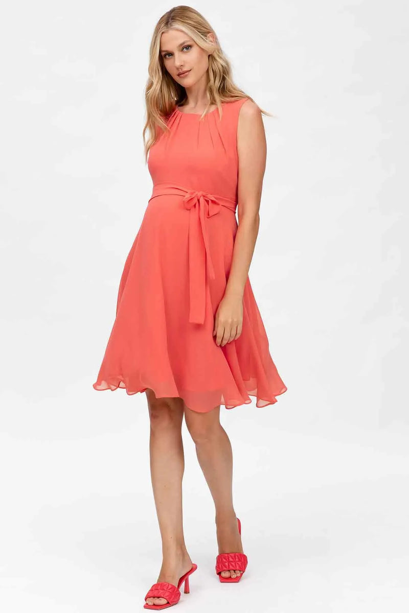 TAMIGI | Chiffon Maternity Dress in Coral