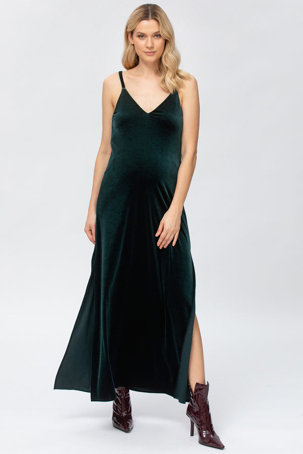AURIGA | Green Maxi Maternity Dress with Side Slit