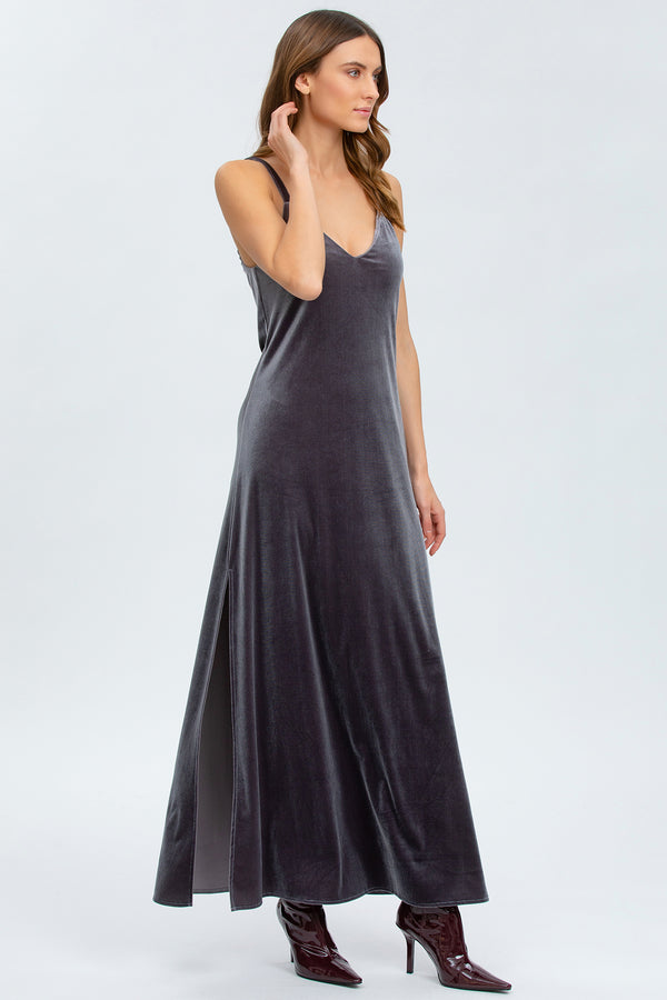 AURIGA | Grey Maxi Dress with Side Slit